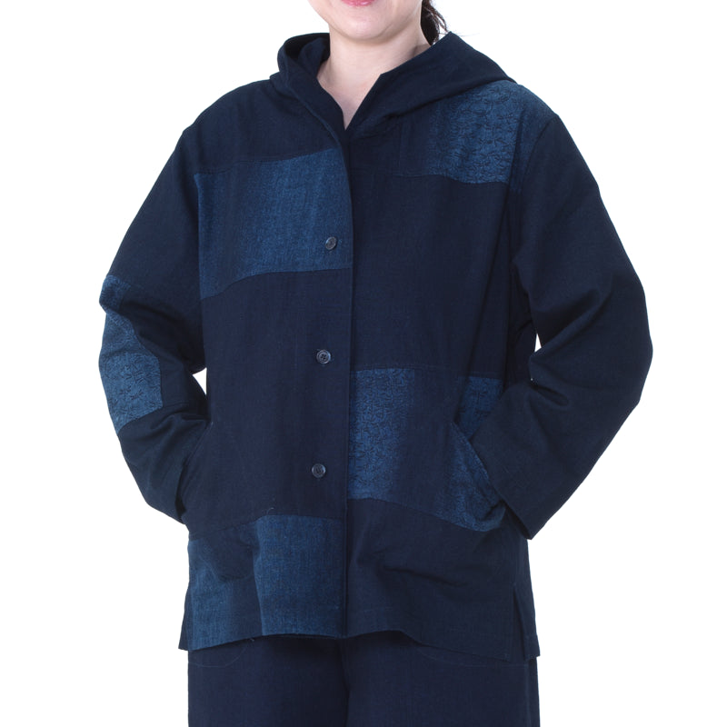 Hood half length jacket patchwork halo